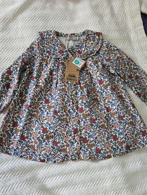 BOUT' CHOU Baby Floral Button-Front Long-Sleeve Dress - Organic Cotton